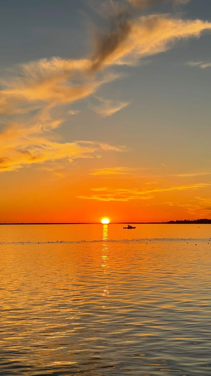 Golden sunset over the water